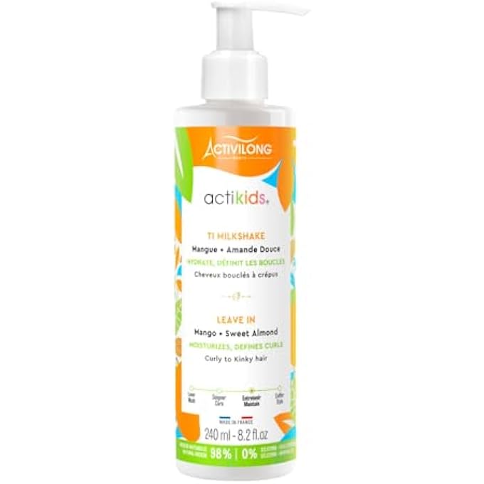 ACTIKIDS MILKSHAKE LEAVE-IN Â€“ MOISTURIZE AND DEFINE KIDSÂ€™ CURLS! Â€“ ENRICHED WITH ORGANIC SWEET ALMOND OIL AND MANGO BUTTER Â€“ NO MORE KNOTS, NO MORE TEARS! Â€“ 240ML - 8.2 FL OZ